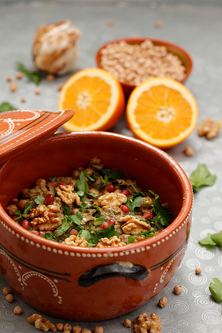 Moroccan chickpea stew with oranges and nuts