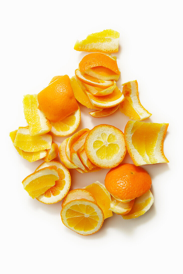 Orange peels on a white background
