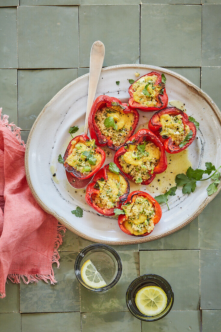 Stuffed peppers with quinoa and coconut lentil purée