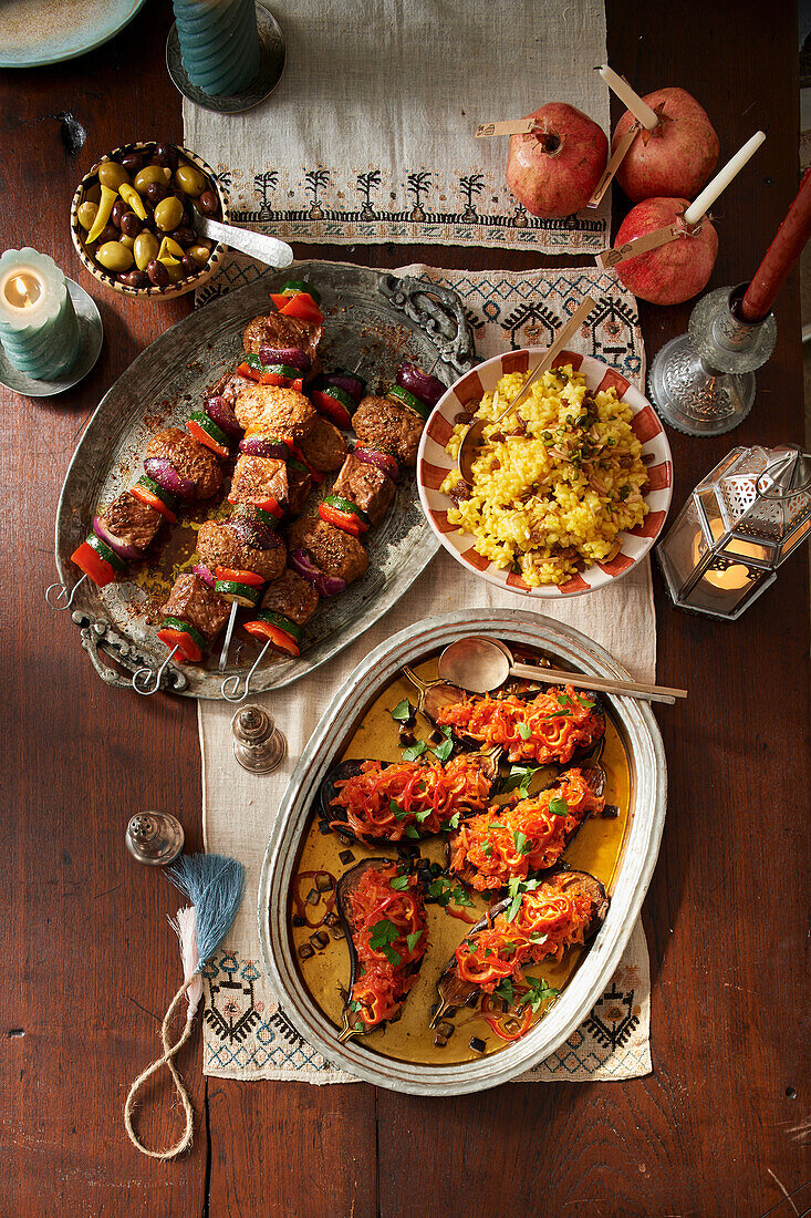 Türkische Kebab-Platte, Gefüllte Auberginen