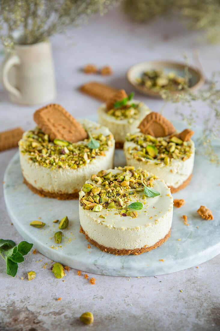 Speculoos and pistachio mousse tartlet