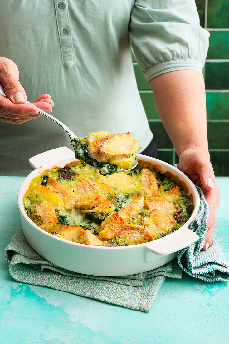 Chicken and spinach gratin