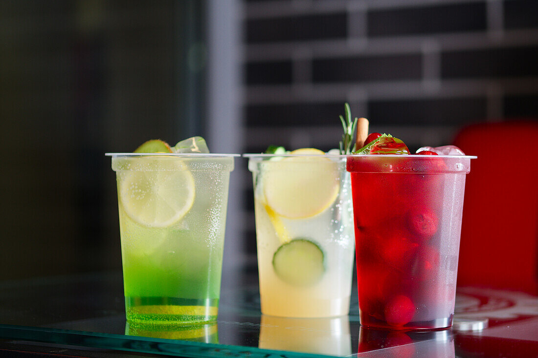 Lemonade, kiwi lemonade and cherry lemonade