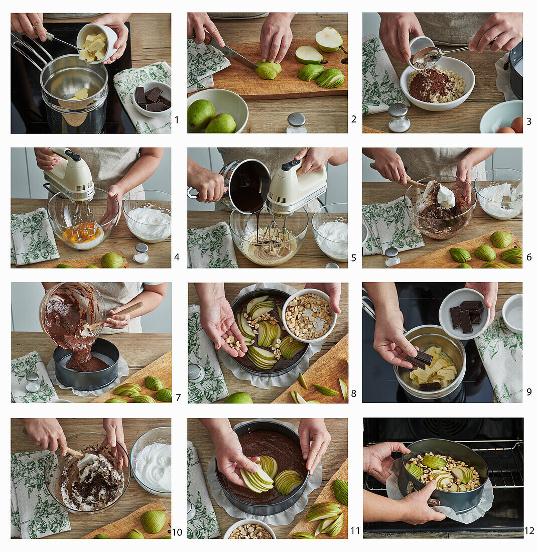 Chocolate cake with pears, cardamom and nuts