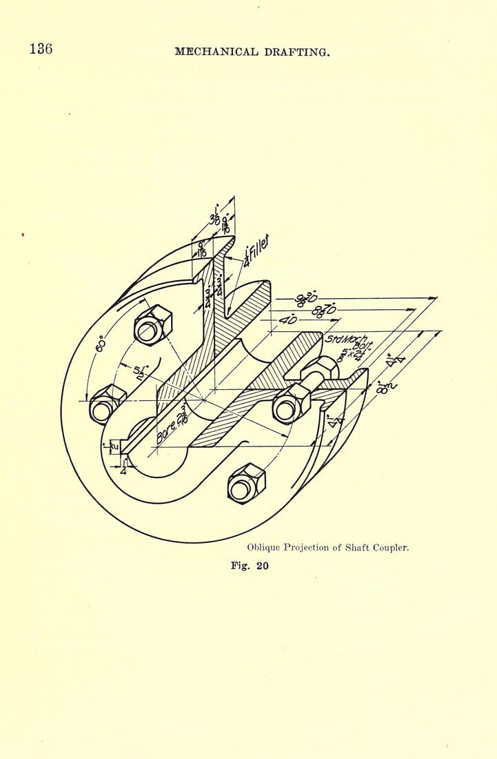 Oblique projection of shafts coupler, illustration