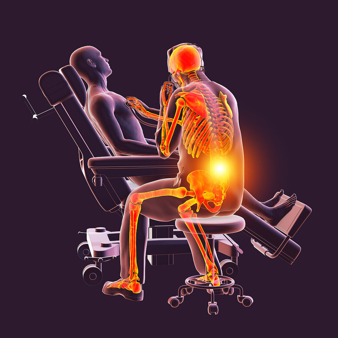 Healthcare worker experiencing back pain, illustration