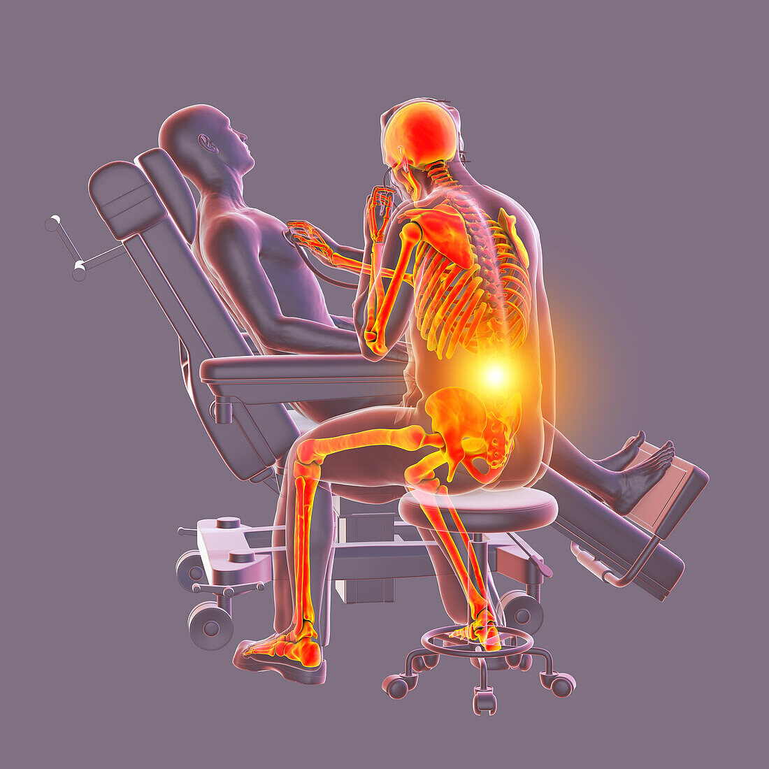 Healthcare worker experiencing back pain, illustration