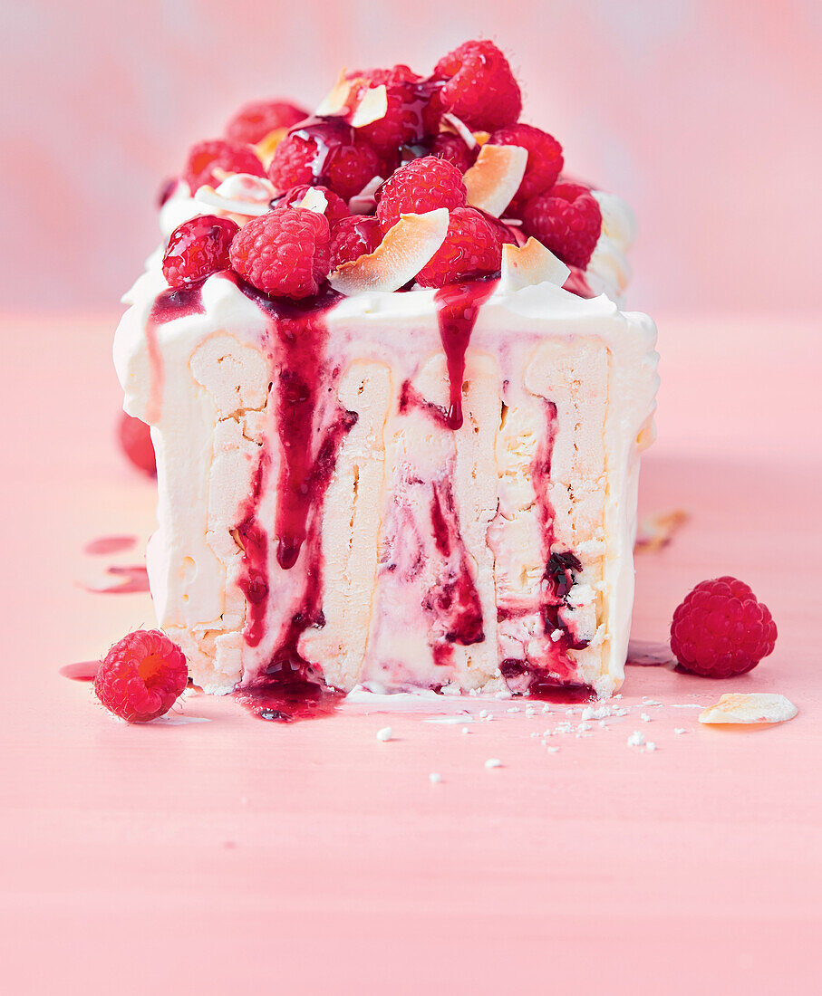 Coconut pavlova with raspberries