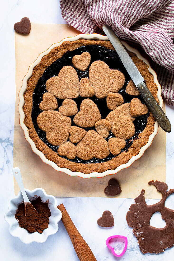 Linzer tart with hearts