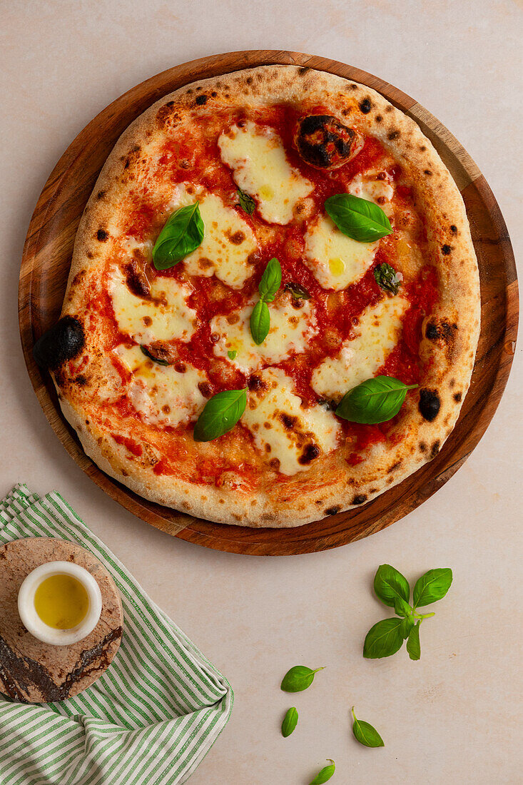 Margherita pizza with basil