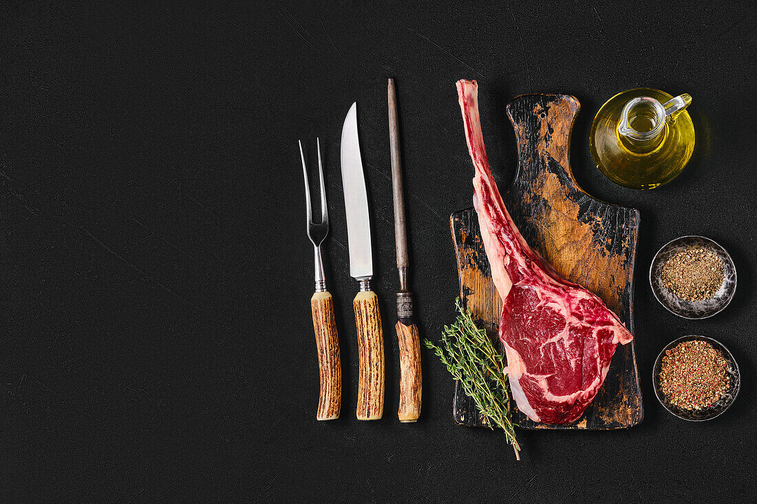 Tomahawk steak with rosemary and spices