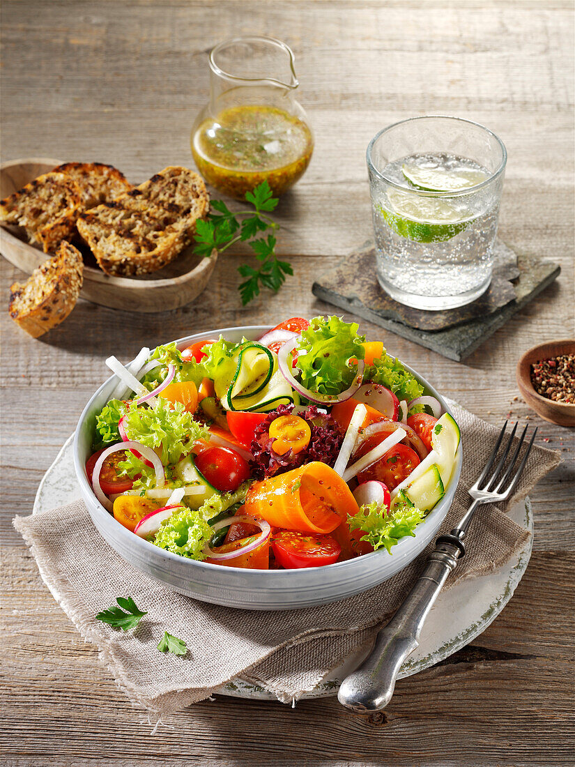  Tomato salad with vegetables, tomatoes, filling salads 