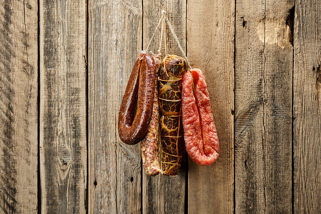 Smoked, air-dried sausages and meat