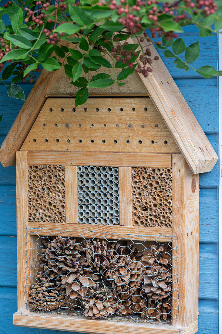 Insektenhotel in der Hauswand, close-up