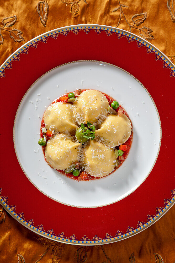 Agnolotti with paprika sugo