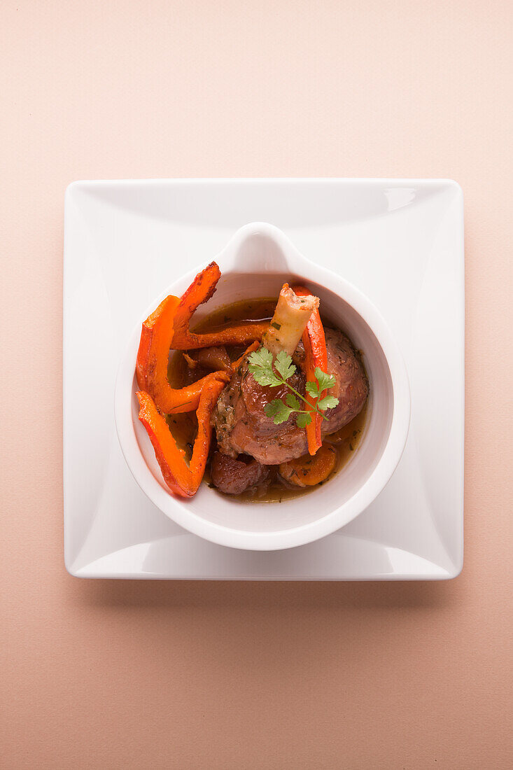 Lamb tajine with pickled chestnuts and pumpkin slices