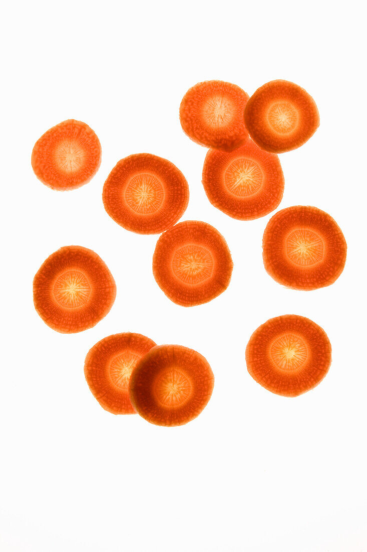 Carrot slices on a white background