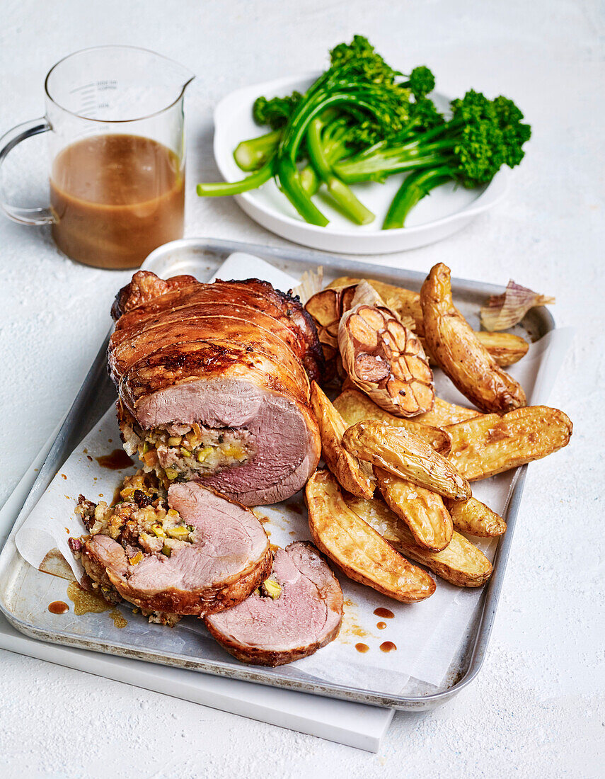 Leg of lamb stuffed with apricots and pistachios