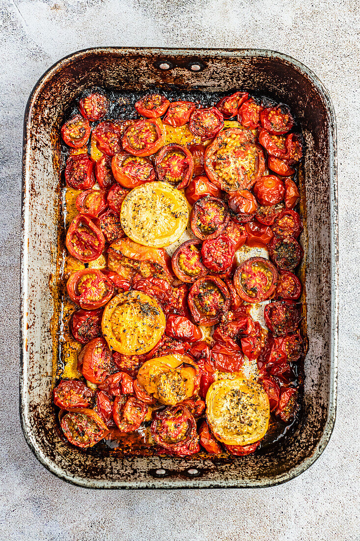 Slow roasted tomatoes with dried oregano
