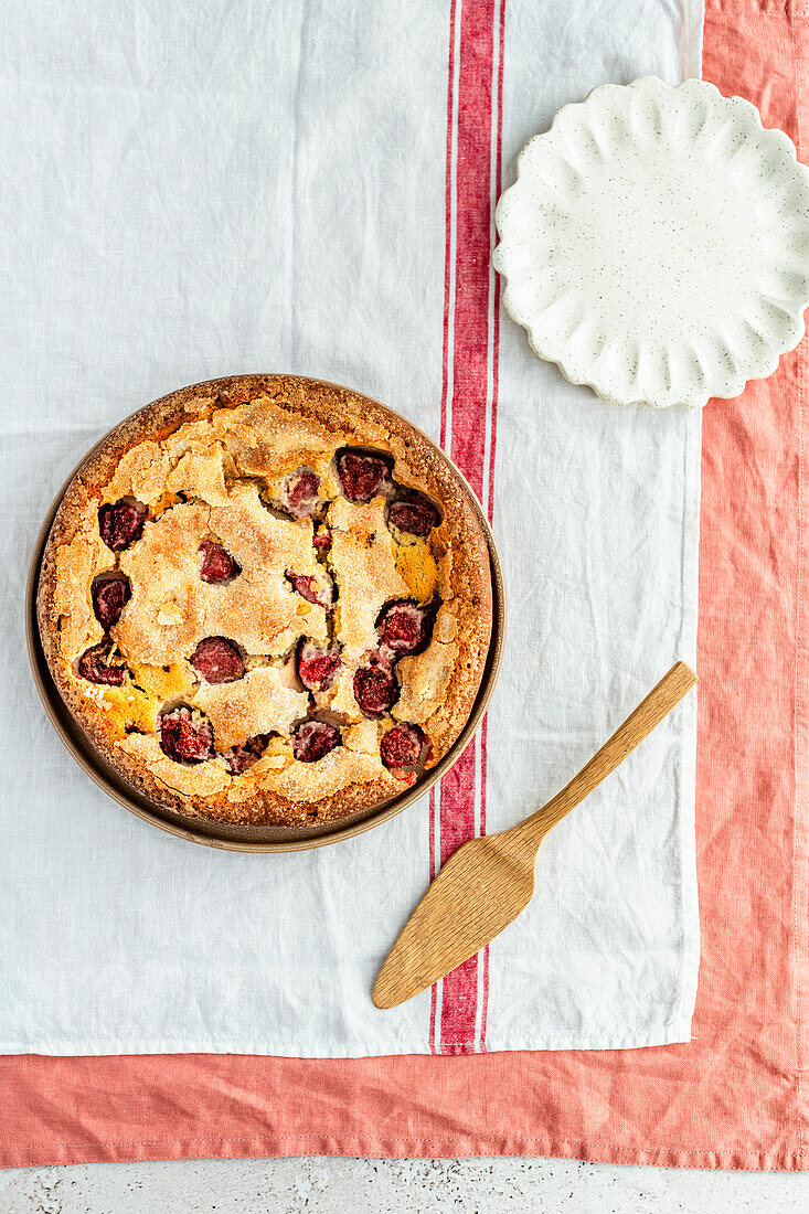 Strawberry ricotta tart with a cracked sugar crust