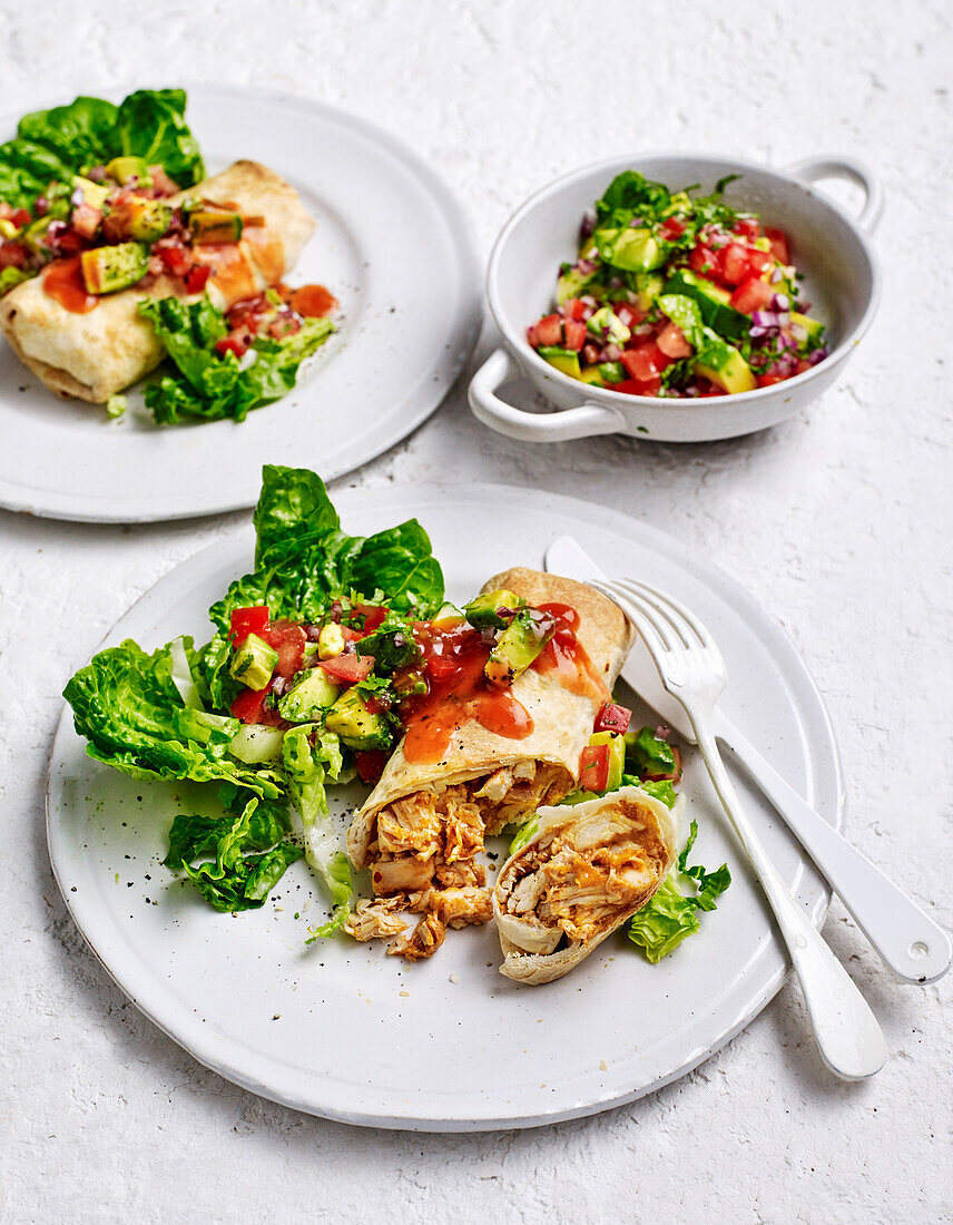 Chicken chimichangas with avocado salsa