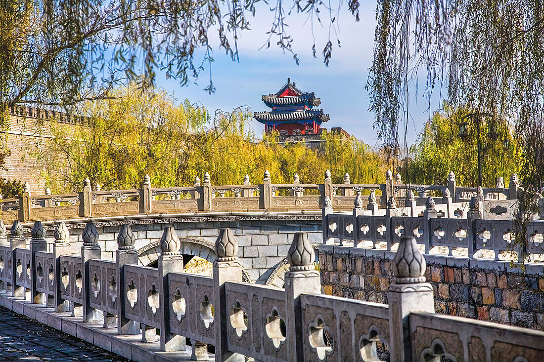 City Wall Gate Tower, Qufu, Shandong Province, China. This is Confucius City in Shandong Province,.