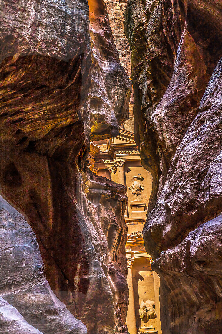 Eingang Schatzkammer, Petra, Jordanien. Erbaut von Nabatäern 100 v. Chr.