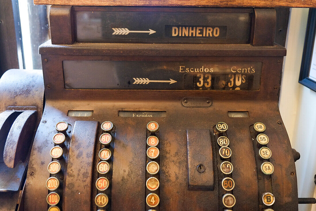 Lisbon, Portugal. Antique Portuguese cash register