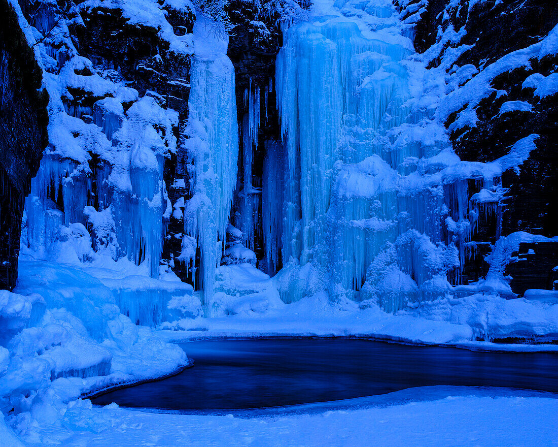 Sweden, Norrbotten, Abisko. Icefall in Abisko Canyon.