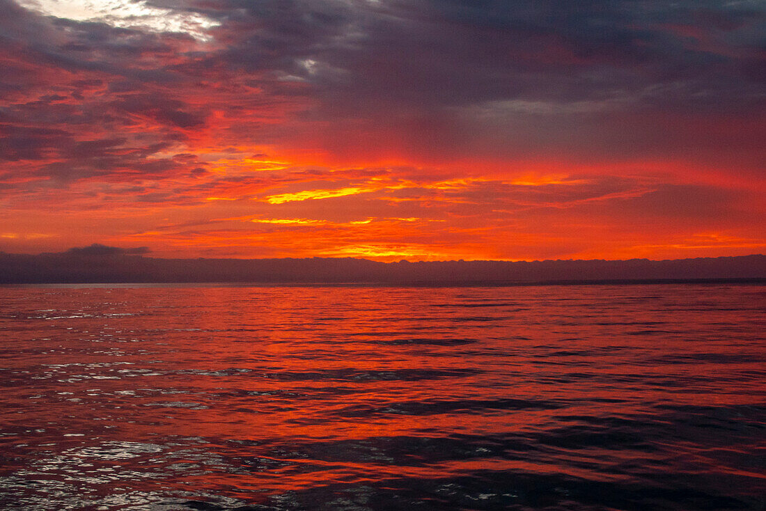 Ecuador, Galapagos National Park, Floreana Island. Ocean sunset.