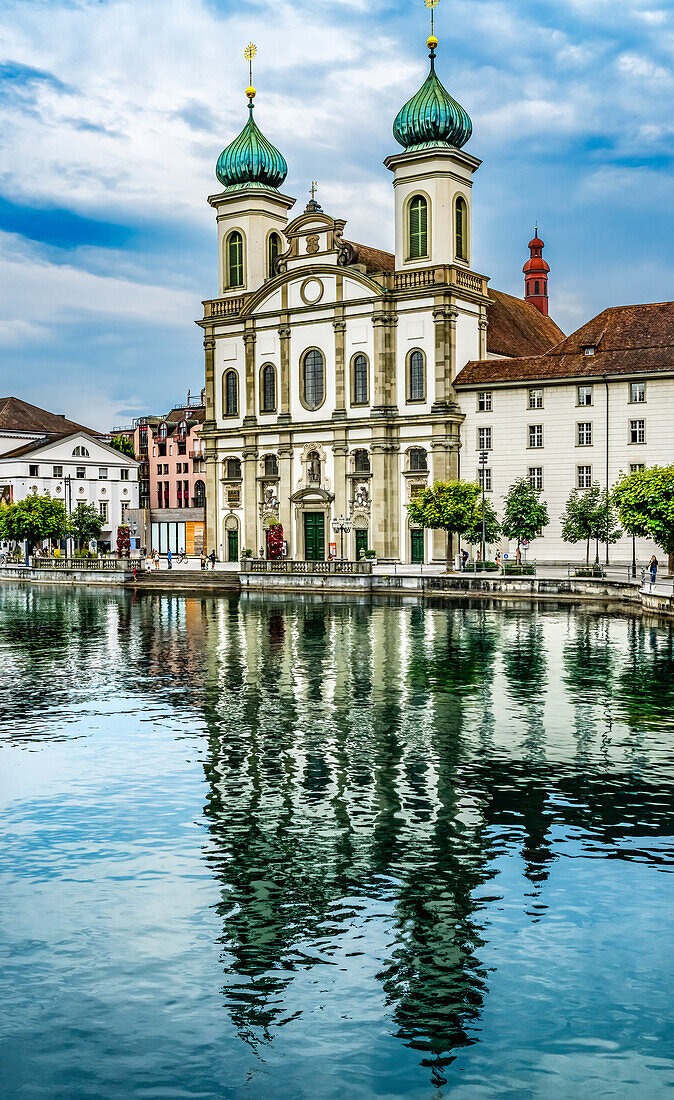 Jesuit Church Inner Harbor reflection, Lucerne, Switzerland.