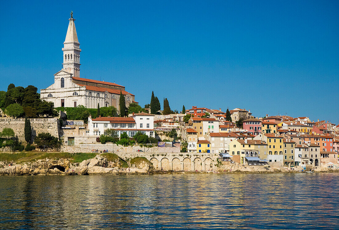 Croatia, Rovinj, Istria. Harbor and Cathedral of St. Euphemia.