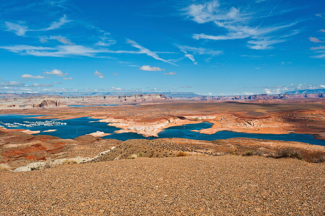 USA, Arizona, Page. Glen Canyon National Recreation Area, Lake Powell with low water