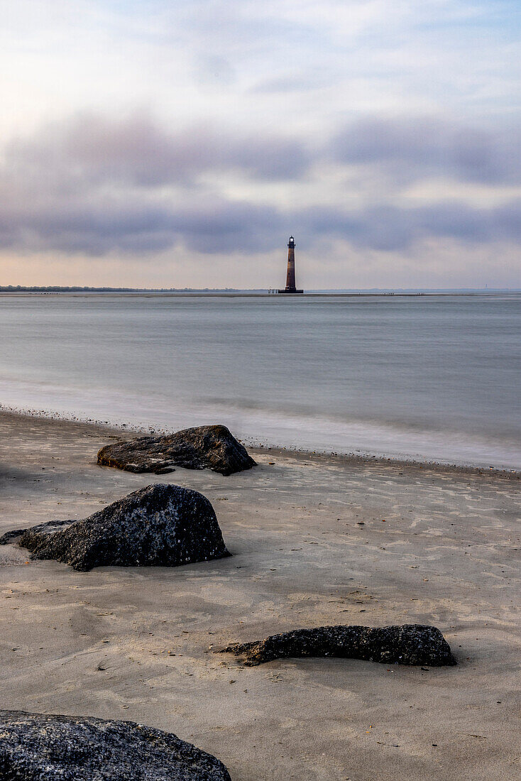 USA, South Carolina, Charleston. Folly Beach and Morris Island Lighthouse