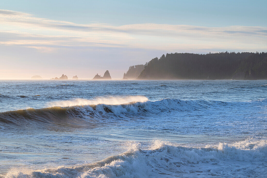 Wellen nähern sich dem Rialto Beach im Olympic National Park, Washington State
