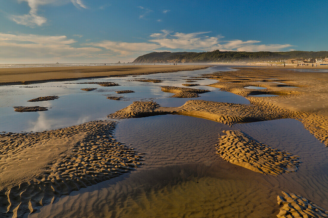 USA, Oregon. Cannon Beach low tide and ripples in the sand.