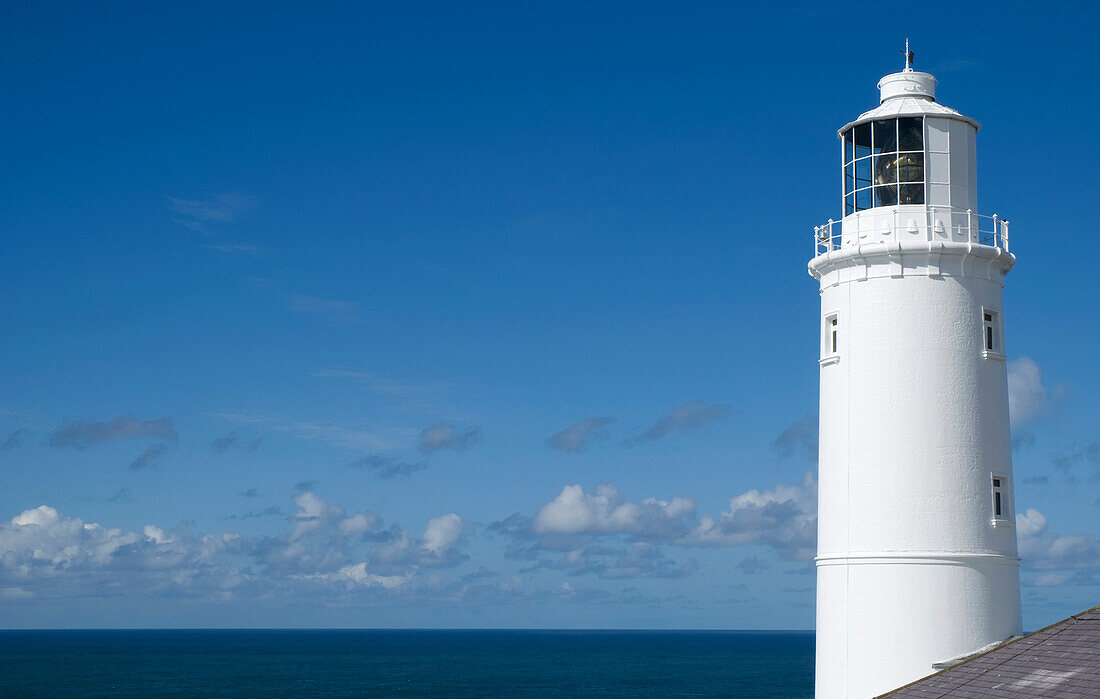 UK, England, Lighthouse and Blue Sky; Cornwall