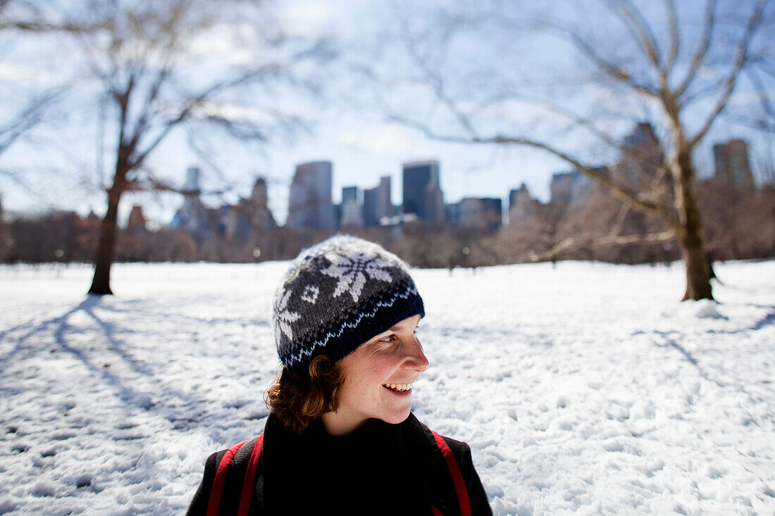 Visitor to Central Park in winter, New York. USA.