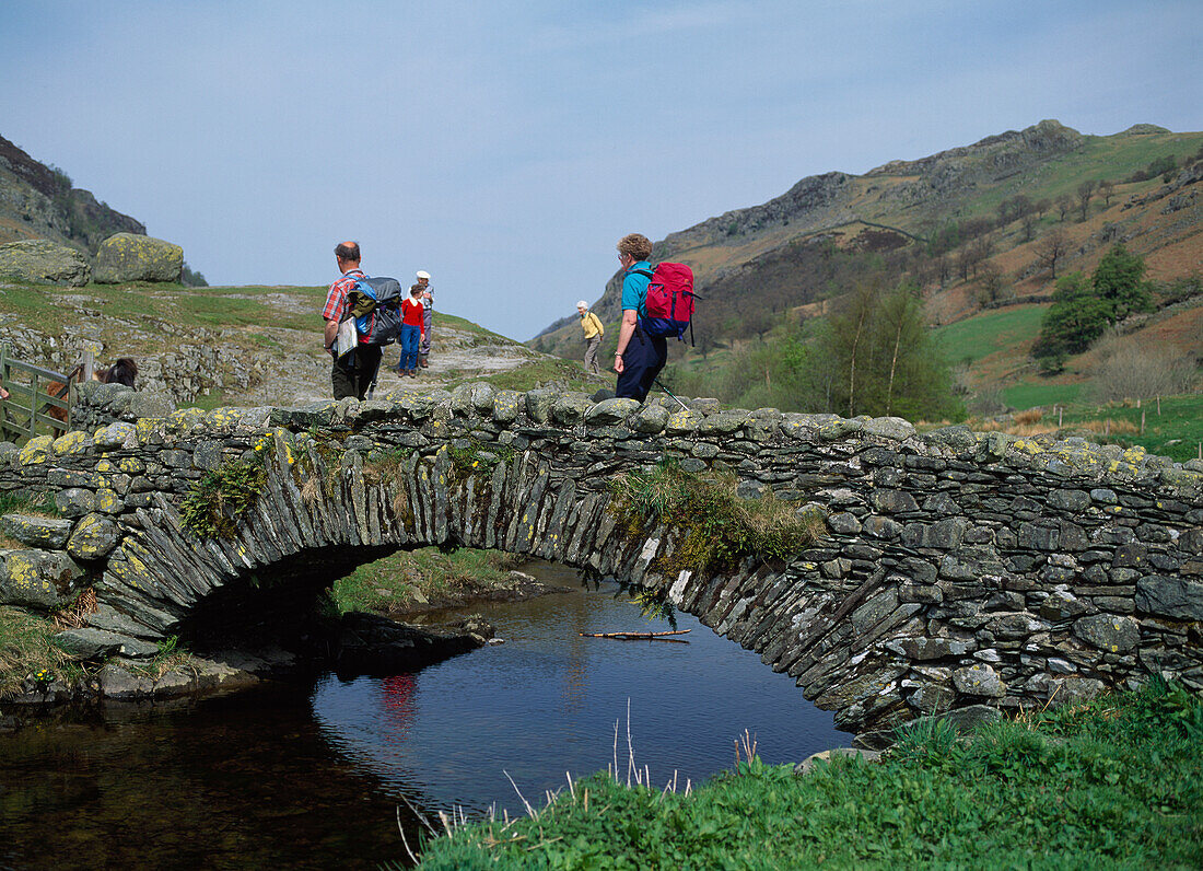 Walkers Crossing A Bridge Â 