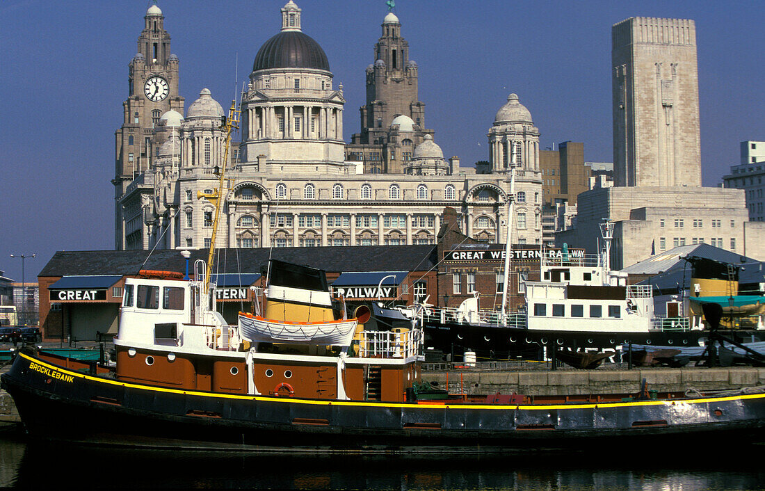 Royal Liver Building With Clock On Mersey Waterfront