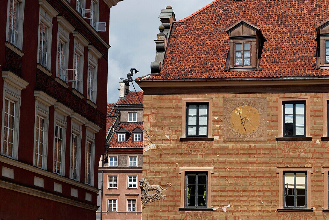 late-Renaissance style burgher houses which were rebuilt after the Second World War and now form the UNESCO World Heritage Site Old Town district of Warsaw, Poland
