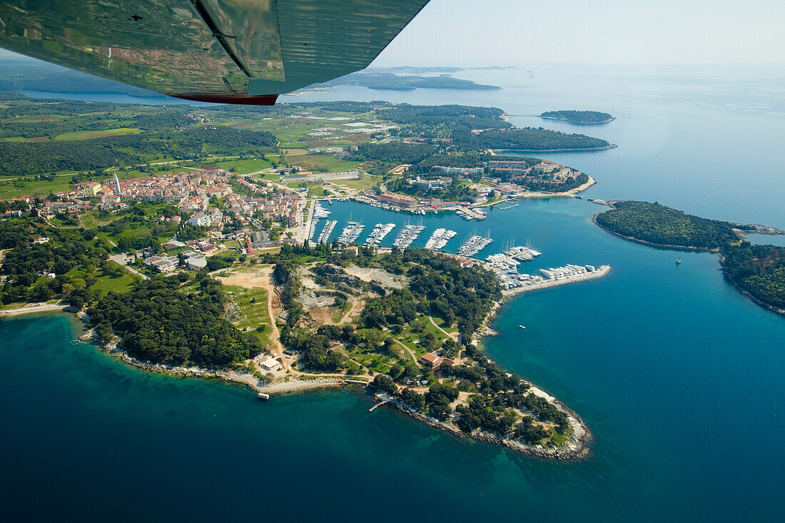 Panoramic flight over Rovinj, Vsar and the National Park, Istria, Croatia.