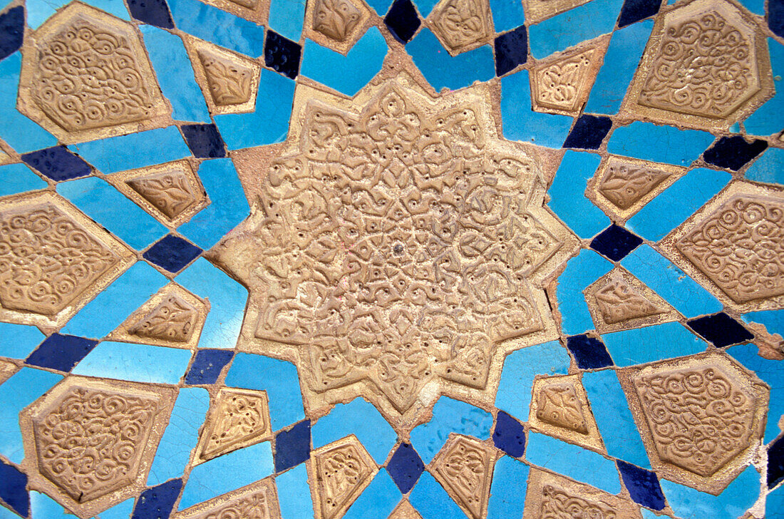 Close-Up On Detailed Colorful Wall Decoration, Jami Mosque, Yazd, Iran; Yazd, Iran