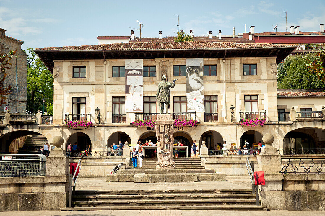 Don Tello Statue And Culture House In Plaza Of The Jurisdictions, Gernika-Lumo, Basque Country, Spain