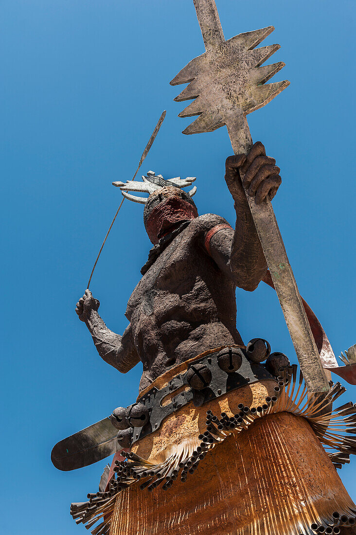 Apache Mountain Spirit Dancer, Sculpture By Craig Dan Goseyun, Plaza At Museum Of Indian Arts & Culture, Santa Fe, New Mexico, Usa