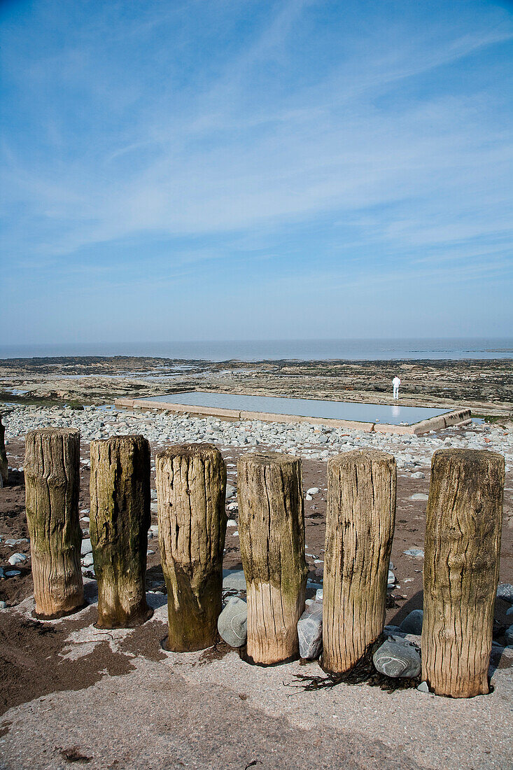 Large Wooden Struts Acting As Tidal Breaks At The High Tide Mark In Watchet, Exmoor National Park, Somerset, Uk