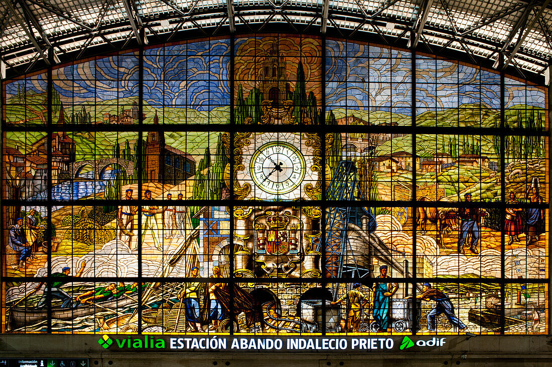 Close-Up Of Glasswork In Abando Train Station, Bilbao, Basque Country, Spain