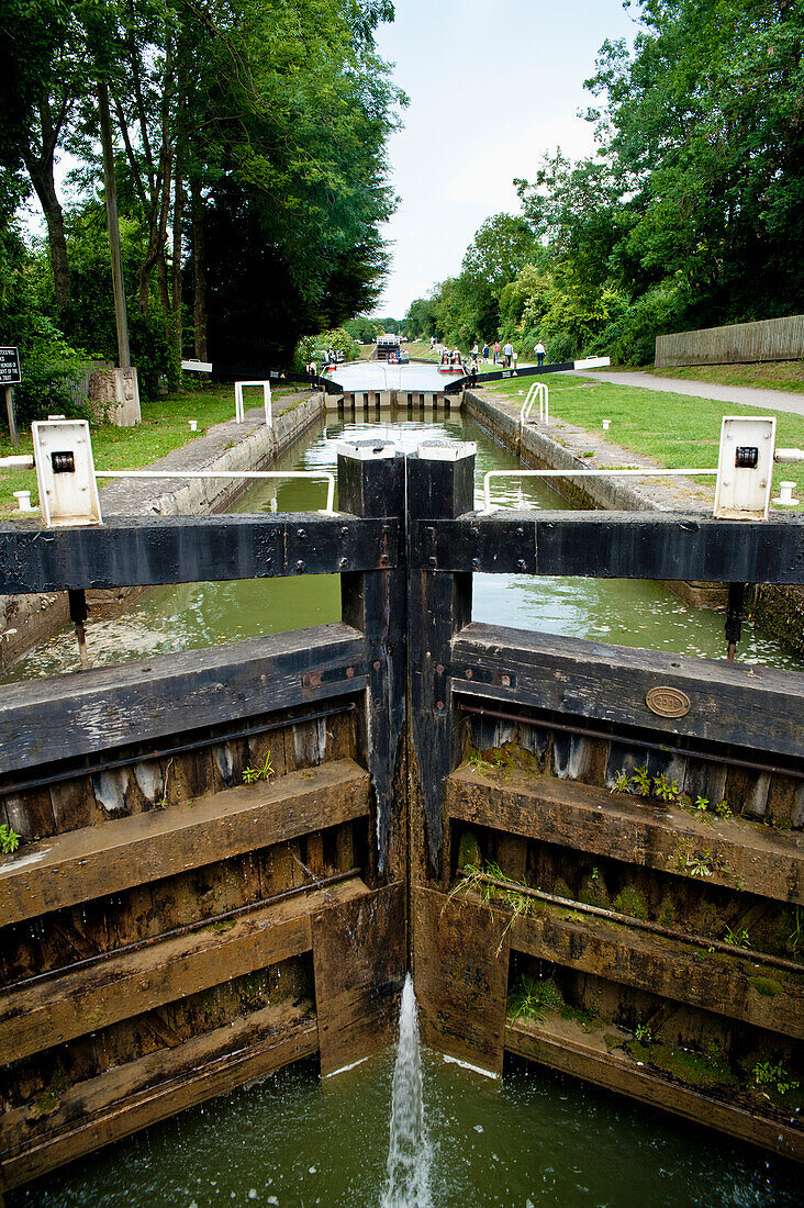Lock Over The Kennet And Avon Canal In Caen Hill, Near Devizes, Wiltshire, Uk