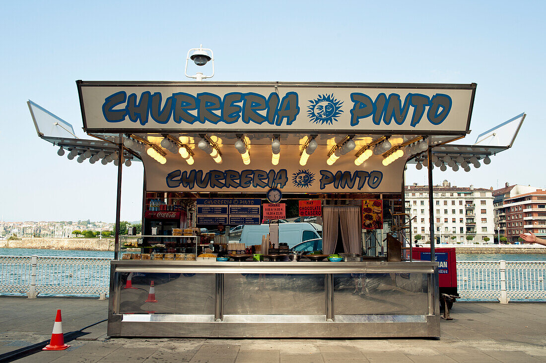 Spain, Basque Country, Small fast food stall; Churreria