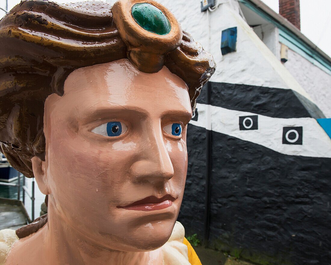 United Kingdom, England, Cornwall, Ship figurehead on quayside; Falmouth